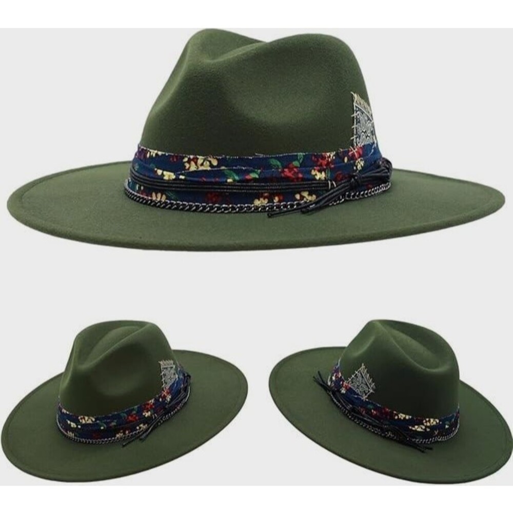 Oiernfe Vintage Style Wide Brim Fedora Unisex L/XL Handmade Felt Western Hat